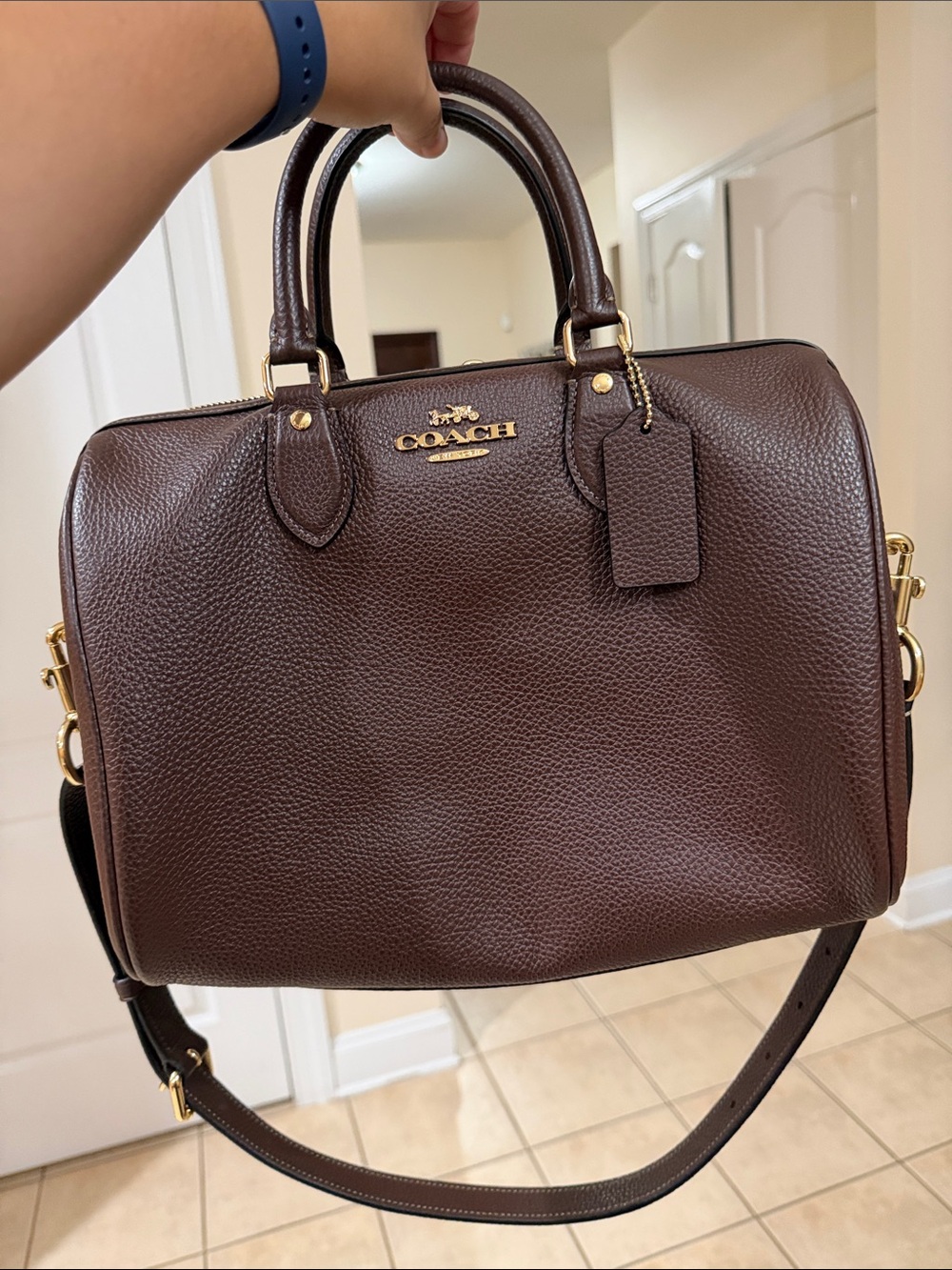Coach Large Rowen Pebbled Leather Satchel - Maple with Gold Hardware